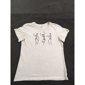 Dancing Skeletons Halloween‎ Gray Short Sleeve Polyester Blend T-Shirt Women's L